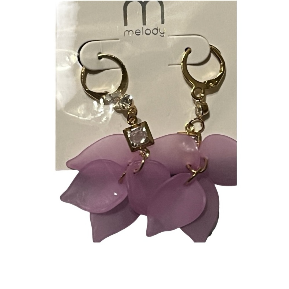 •Gold & Purple Dangle Earrings• - Picture 3 of 5